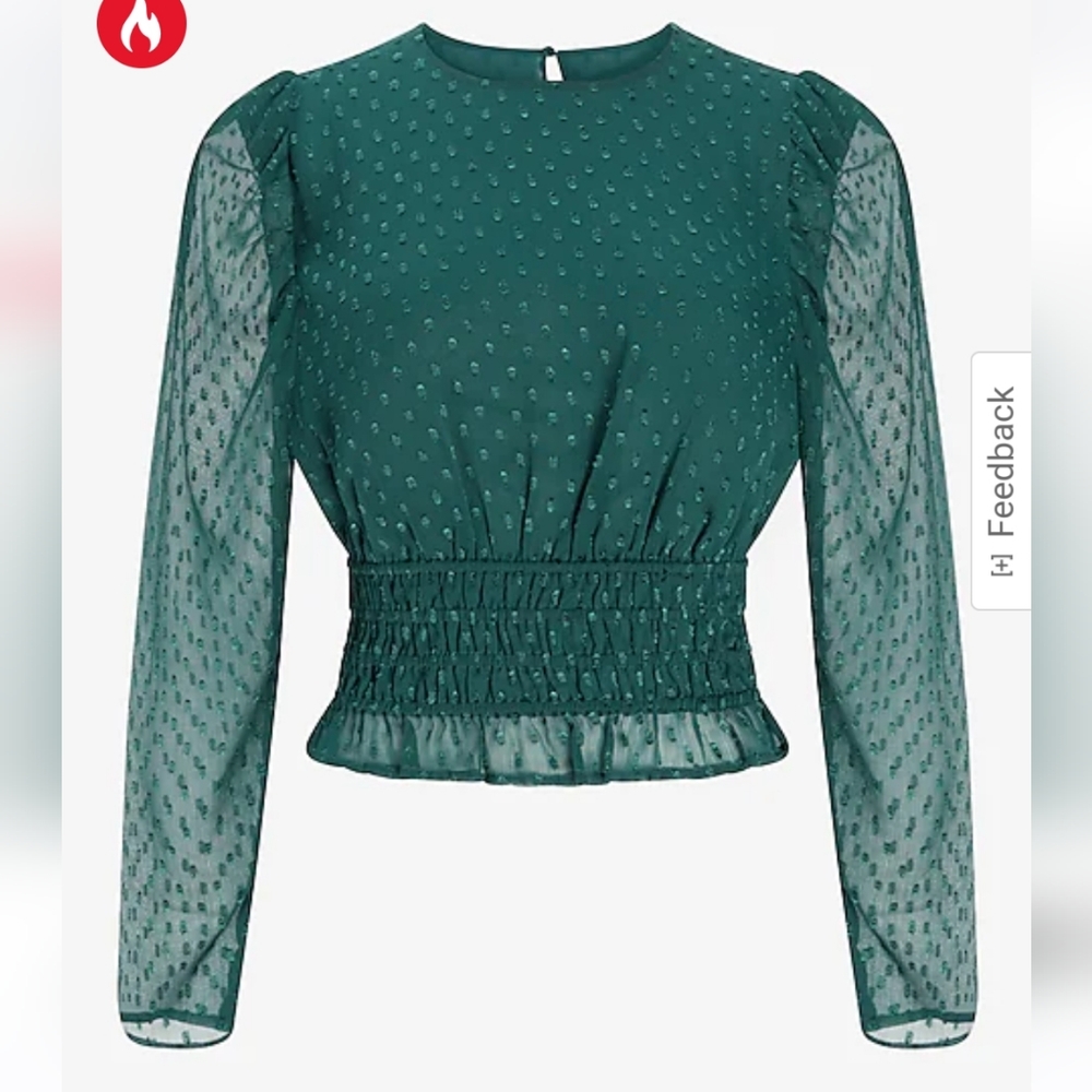 Clip Dot Puff Sleeve Crew Neck Top